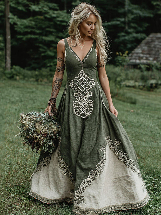 Women's Viking Celtic Art V-neck Maxi Dress