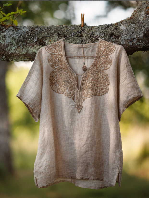 Mandala Short-sleeved V-neck Top
