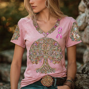 Celtic Tree Of Life & Pink Ribbon Embroidered Cozy T Shirt