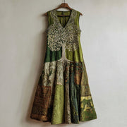 Vintage Celtic Tree Of Life Embroidered Linen Midi Dress
